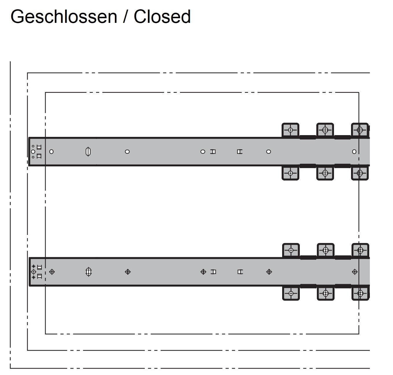 Ein Paar unsichtbare Unterbodenführungen, Auszugsschienen für den Schaukasten. Verdeckte Schubkastenführung für den hochwertigen Ladenbau (links und rechts) C203V von Sugatsune / LAMP® (Japan)