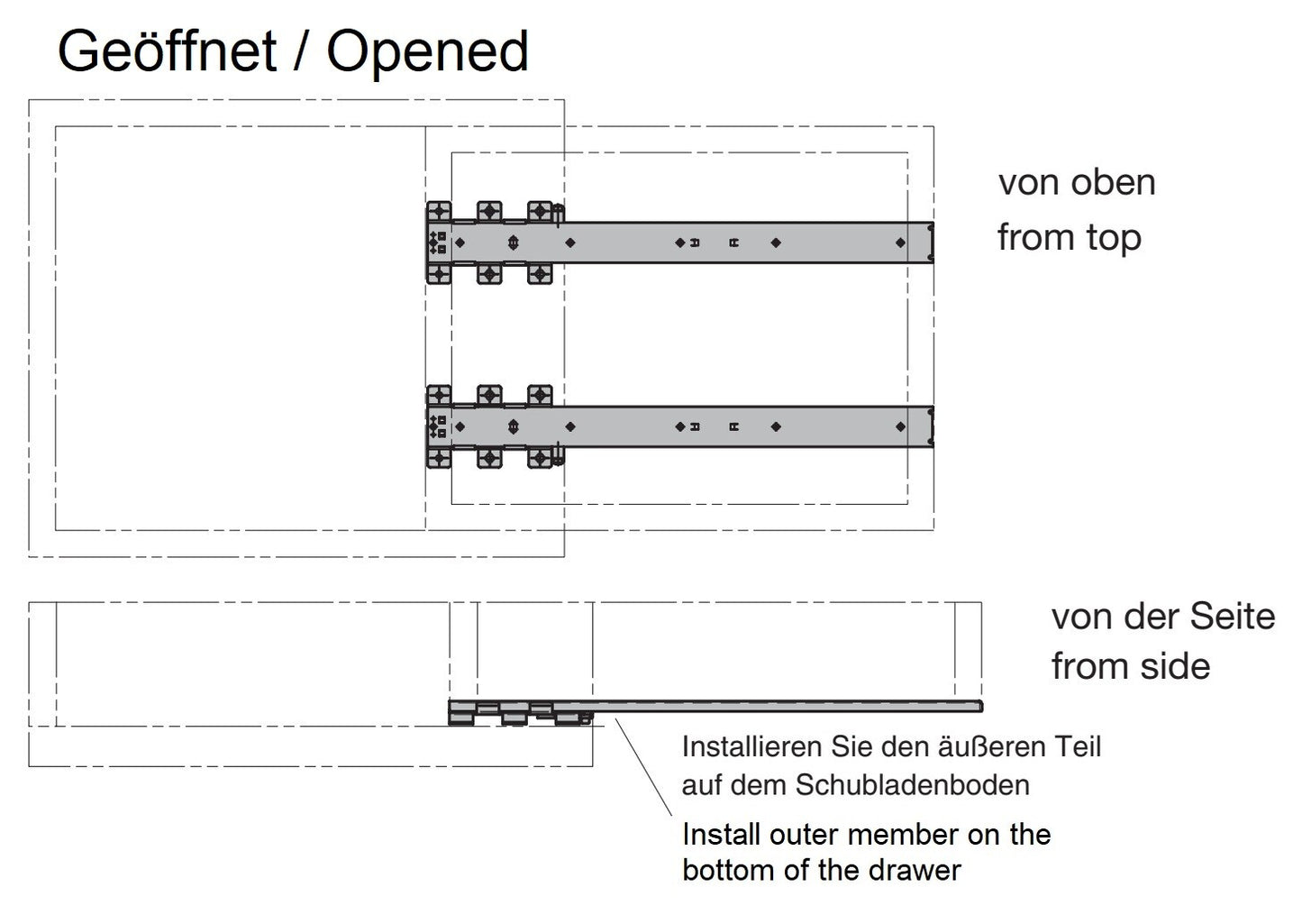 Ein Paar unsichtbare Unterbodenführungen, Auszugsschienen für den Schaukasten. Verdeckte Schubkastenführung für den hochwertigen Ladenbau (links und rechts) C203V von Sugatsune / LAMP® (Japan)