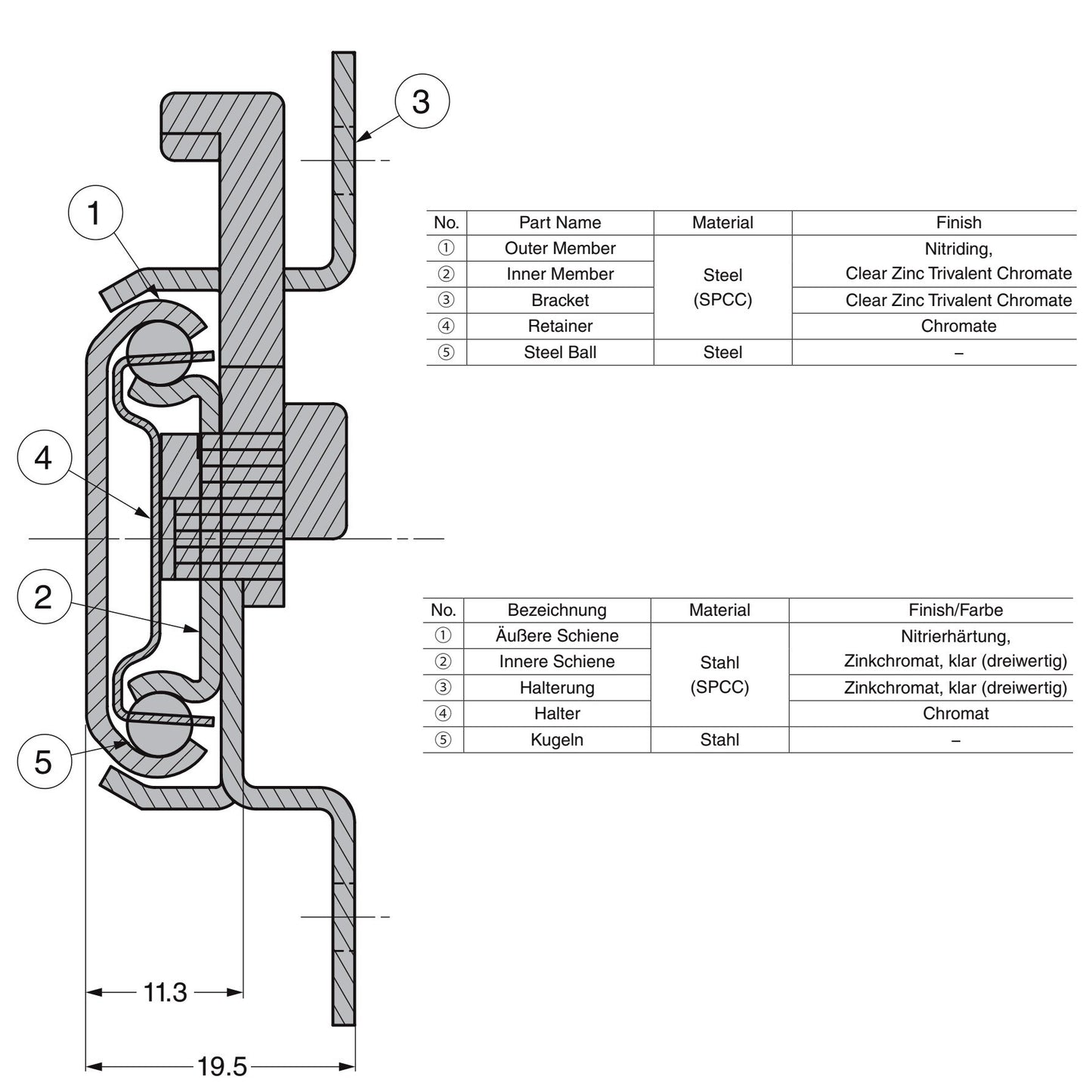 Ein Paar unsichtbare Unterbodenführungen, Auszugsschienen für den Schaukasten. Verdeckte Schubkastenführung für den hochwertigen Ladenbau (links und rechts) C203V von Sugatsune / LAMP® (Japan)