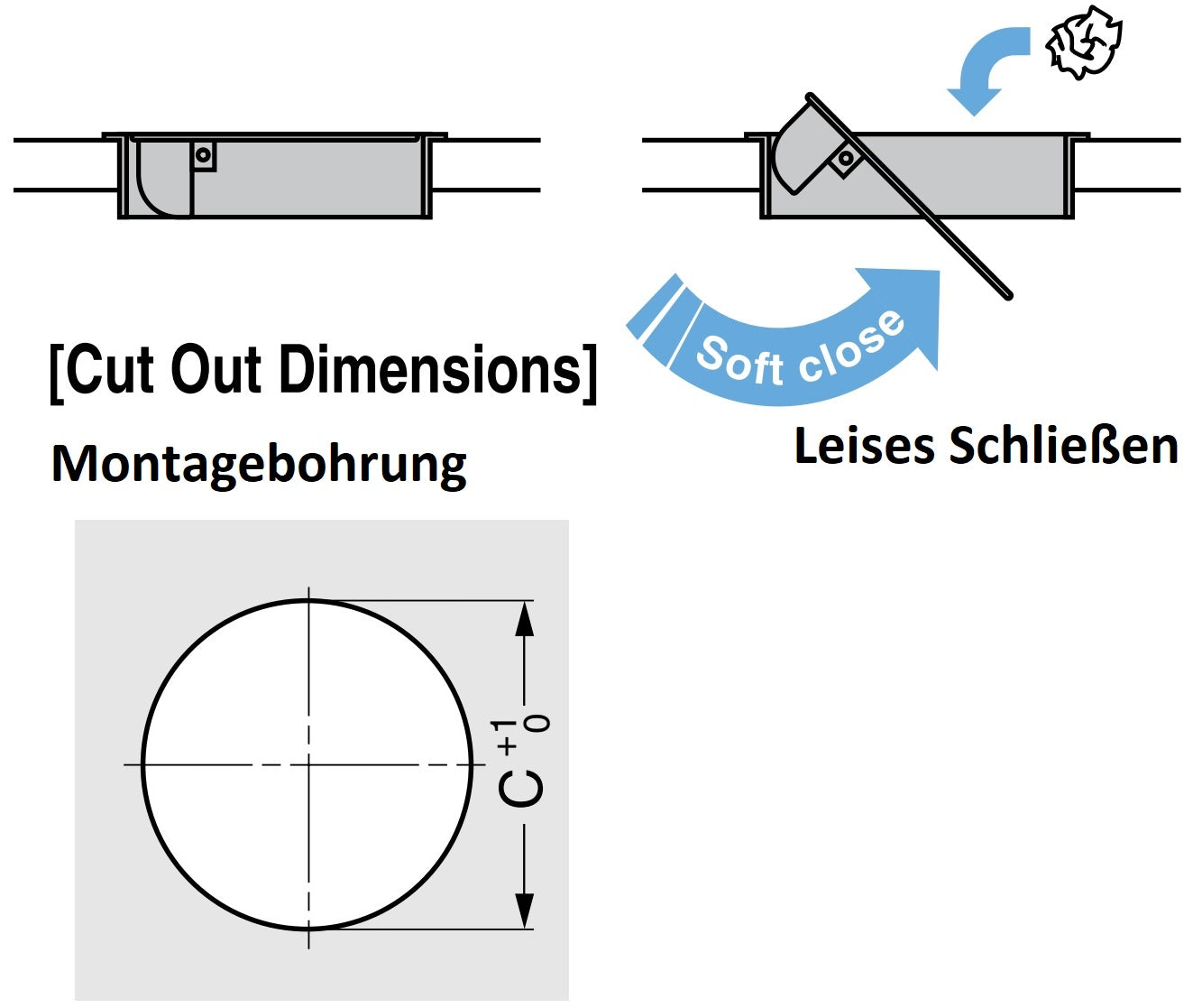 Hochwertige Müllklappe mit Soft-Close, aus rostfreiem Edelstahl, Oberfläche: satiniert matt, Ausführung: rundförmig, AD-GD011-HL. Selbstschließende Edelstahlmüllklappe, für Küchenmöbel, Arztpraxis und viel mehr, von Sugatsune / LAMP® (Japan)