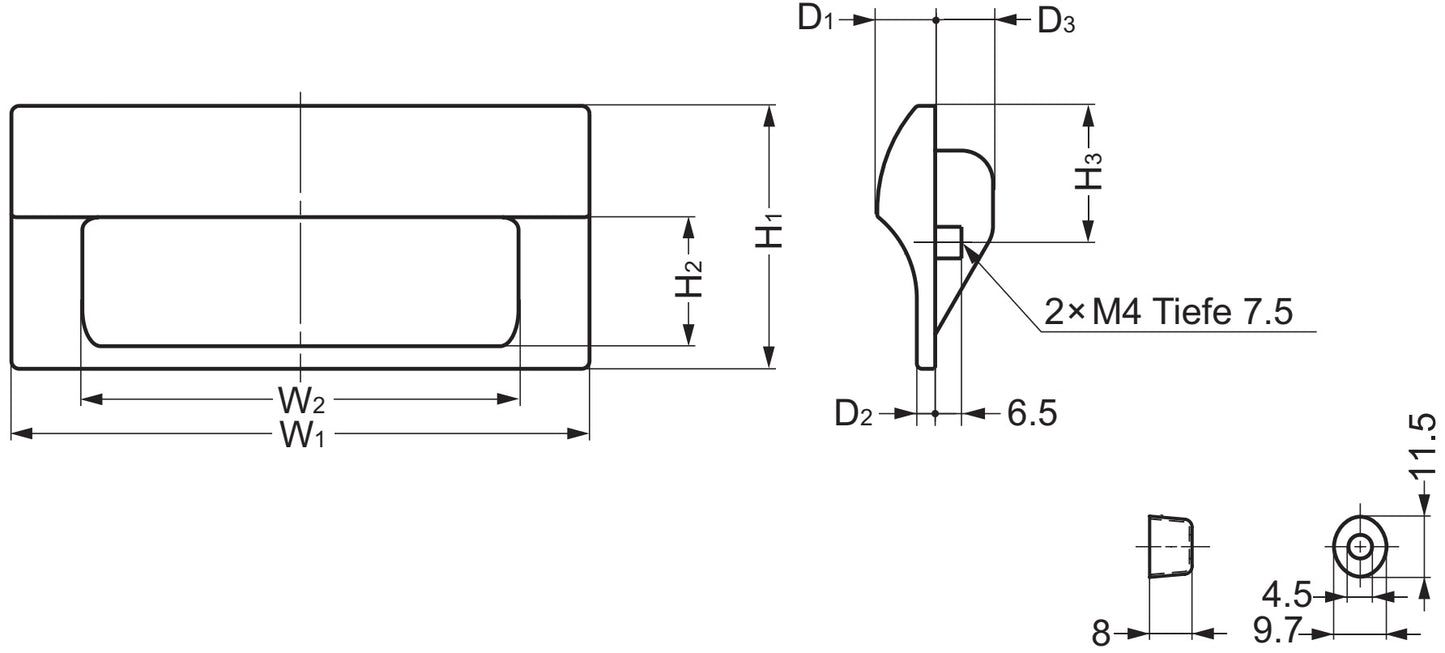 Hochwertige rechteckige Griffmuschel aus robustem Kunststoff, Oberfläche: Elfenbein, 110 mm (4,4″) HH-JS110-IV. Möbelgriff HH-JS110-IV für Blech, Holz, Schubkasten, Metallschrank, Holzschrank, Büromöbel, Schlafzimmermöbel, von Sugatsune / LAMP® (Japan)