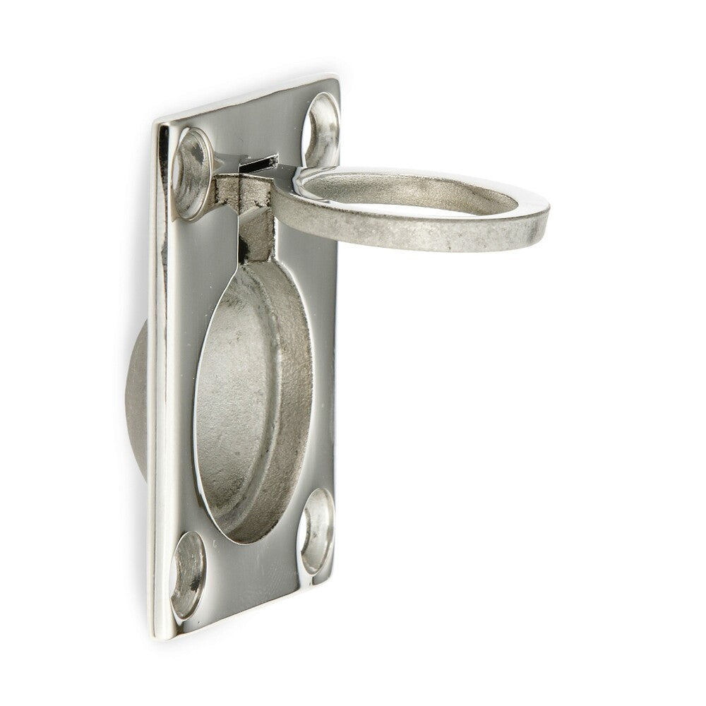 Folding ring-shaped stainless steel handle V4A, 47.5 mm (1.9") 26900. Folding ring-shaped handle made of the finest corrosion-free stainless steel V4A (SUS316) suitable for humid, harsh, and highly corrosive environments from Sugatsune / LAMP® (Japan)