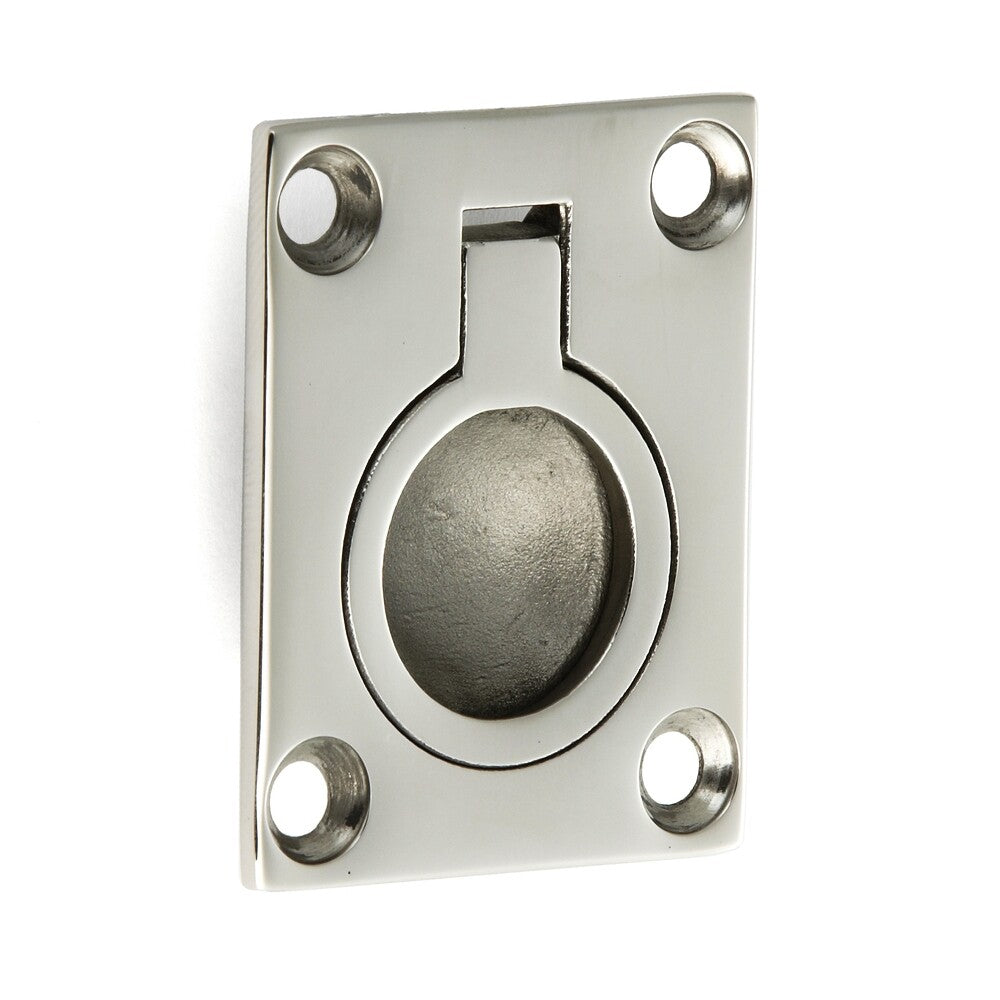 Folding ring-shaped stainless steel handle V4A, 47.5 mm (1.9") 26900. Folding ring-shaped handle made of the finest corrosion-free stainless steel V4A (SUS316) suitable for humid, harsh, and highly corrosive environments from Sugatsune / LAMP® (Japan)