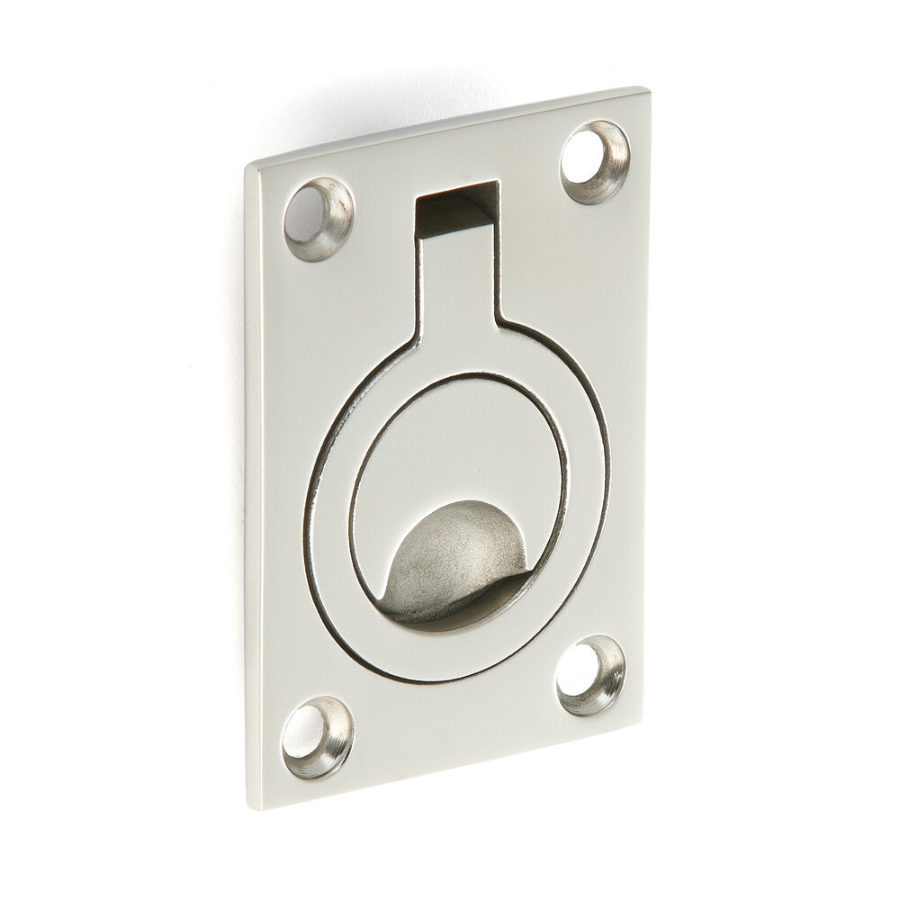 Folding ring-shaped stainless steel handle V4A, 62.5 mm (2.5") 26901. Folding ring-shaped handle made of the finest corrosion-free stainless steel V4A (SUS316), suitable for humid, harsh, and highly corrosive environments from Sugatsune / LAMP® (Japan)