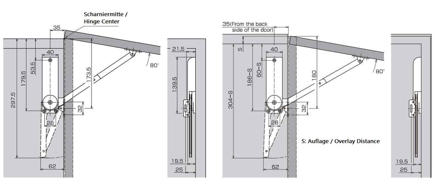 Ferrure d'abattant de haute qualité, surface : blanc, version : droite, HDS-30HR-WT pour portes relevables, meubles de cuisine