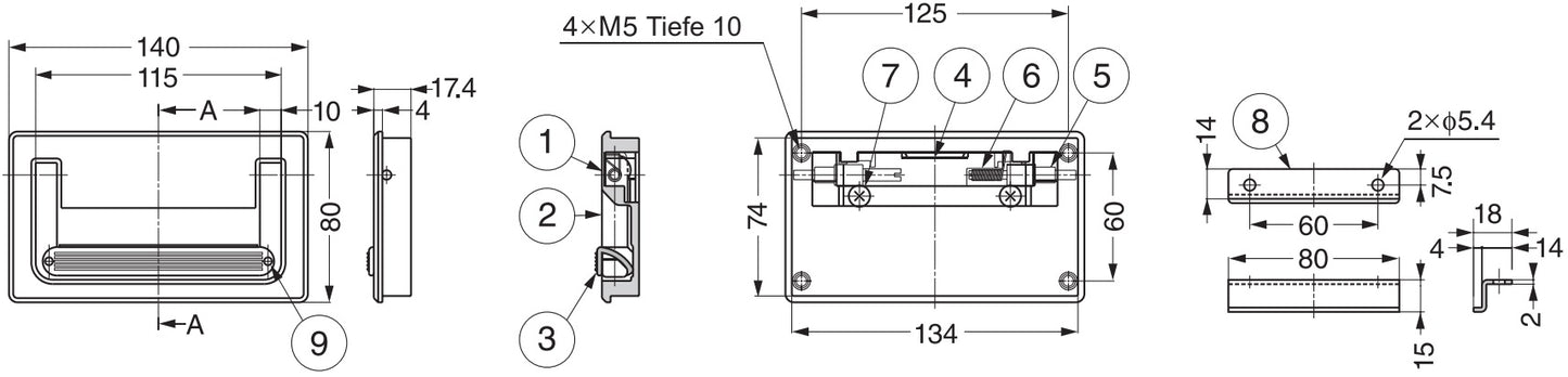 Hochwertiger Koffergriff aus Zinklegierung mit Feder, 140 mm (5,6″) MUD-140. Klappgriff aus Zinklegierung für Geräte, Cases, Koffer, Verstärker, Boxen, von Sugatsune / LAMP® (Japan)