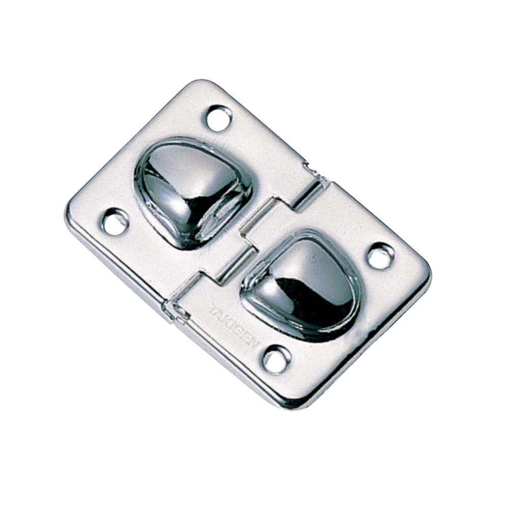 Kompaktes hochwertiges Klappenscharnier mit Öffnungswinkelbegrenzung auf ca. 95° aus Messing, Oberfläche: verchromt, 45 mm (1,8″) B-51. Industriescharnier aus Messing für Elektrogeräte, Anlagen, Vorrichtungen, Gehäuse und viel mehr, von TAKIGEN (Japan)