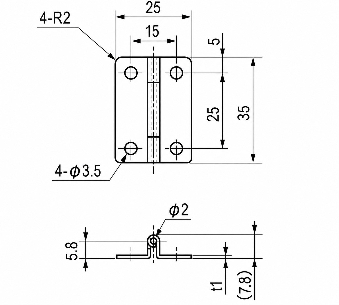 2 pieces compact cranked hinge, made of SUS304 stainless steel, load capacity: 4.5 kg, height: 35 mm, TH-25SUS for thick doors, cabinet doors, maintenance hatches