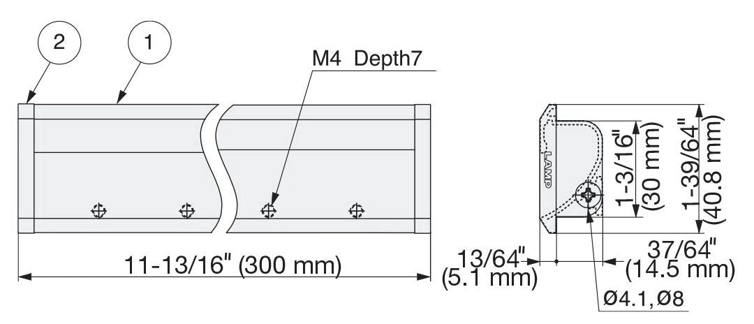 Lange Einlassgriffmuschel zum Ablängen aus Aluminiumlegierung, Oberfläche: eloxiert, 300 mm (11,9″) XLA-HHA300. Einlassgriff XLA-HHA300 für Holzschränke, Metallschränke, Elektrogeräte, Industriemaschinen, von Sugatsune / LAMP® (Japan)