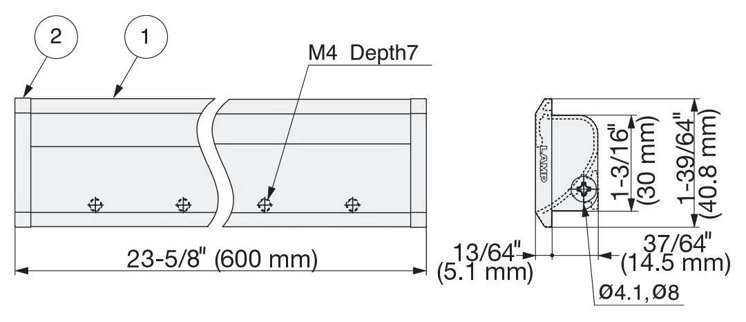 Lange Einlassgriffmuschel zum Ablängen aus Aluminiumlegierung, Oberfläche: eloxiert, 600 mm (23,7″) XLA-HHA600. Einlassgriff XLA-HHA600 für Holzschränke, Metallschränke, Elektrogeräte, Industriemaschinen, von Sugatsune / LAMP® (Japan)