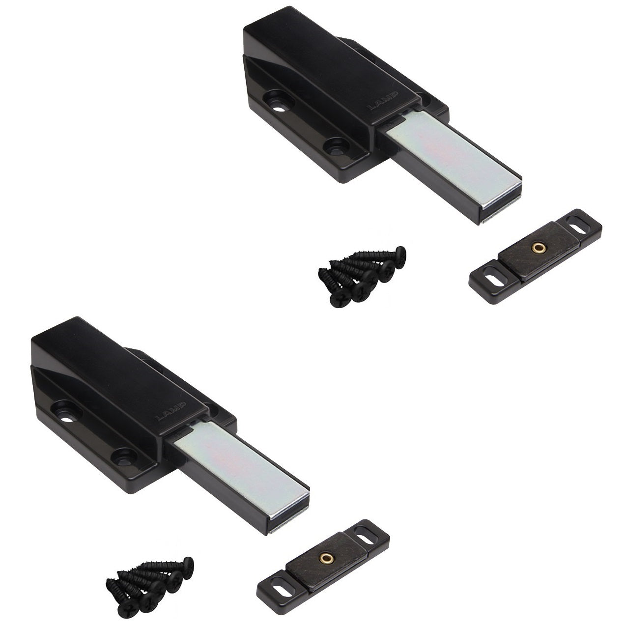 2 Stück Magnet-Druckschnäpper, inkl. Gegenplatte ML-120BL, 70 mm (2-3/4″) von Sugatsune, schwarz, Ausführung: mit langem Stößel. Produktbild
