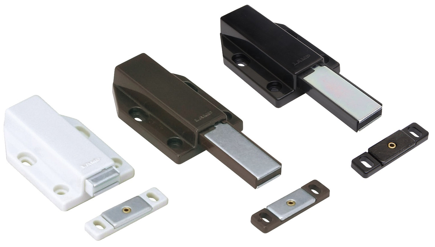 Lot de 2 loquets magnétiques à pousser pour placard, avec contreplaque, surface noire, 70 mm (2-3/4″), avec poussoir long, ML-120BL pour portes de meubles et portes d'armoires
