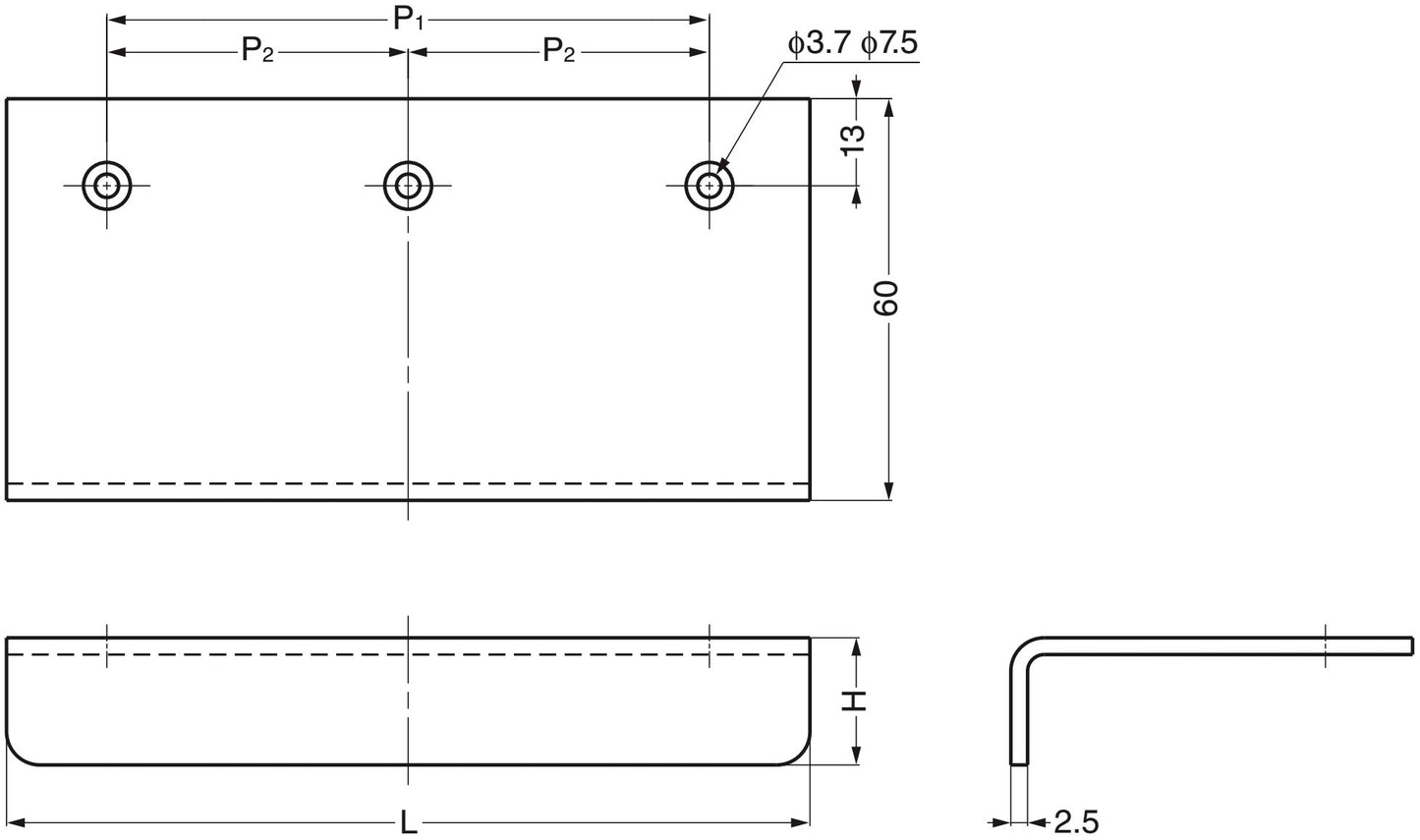 Hochwertiger massiver Edelstahl-Winkelgriff aus rostfreiem Edelstahl SUS304 (V2A), glänzend poliert, 70 mm (2,8″) SND-70M. Edelstahlmöbelgriff SND-70M für Boot, Yacht, Edelstahlküche, Strandhotel, Küchenschrank, von Sugatsune / LAMP® (Japan)