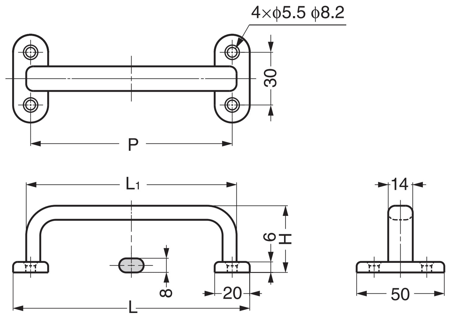 Hochwertiger massiver Edelstahlmöbelgriff aus SUS304 (V2A) mit Vierpunktbefestigung, 135 mm (5,4″) EC-H-135. Edelstahltürgriff EC-H-135 aus SUS304 (V2A) mit vier Befestigungslöchern für Boot, Yacht, Edelstahlküche, von Sugatsune / LAMP® (Japan)