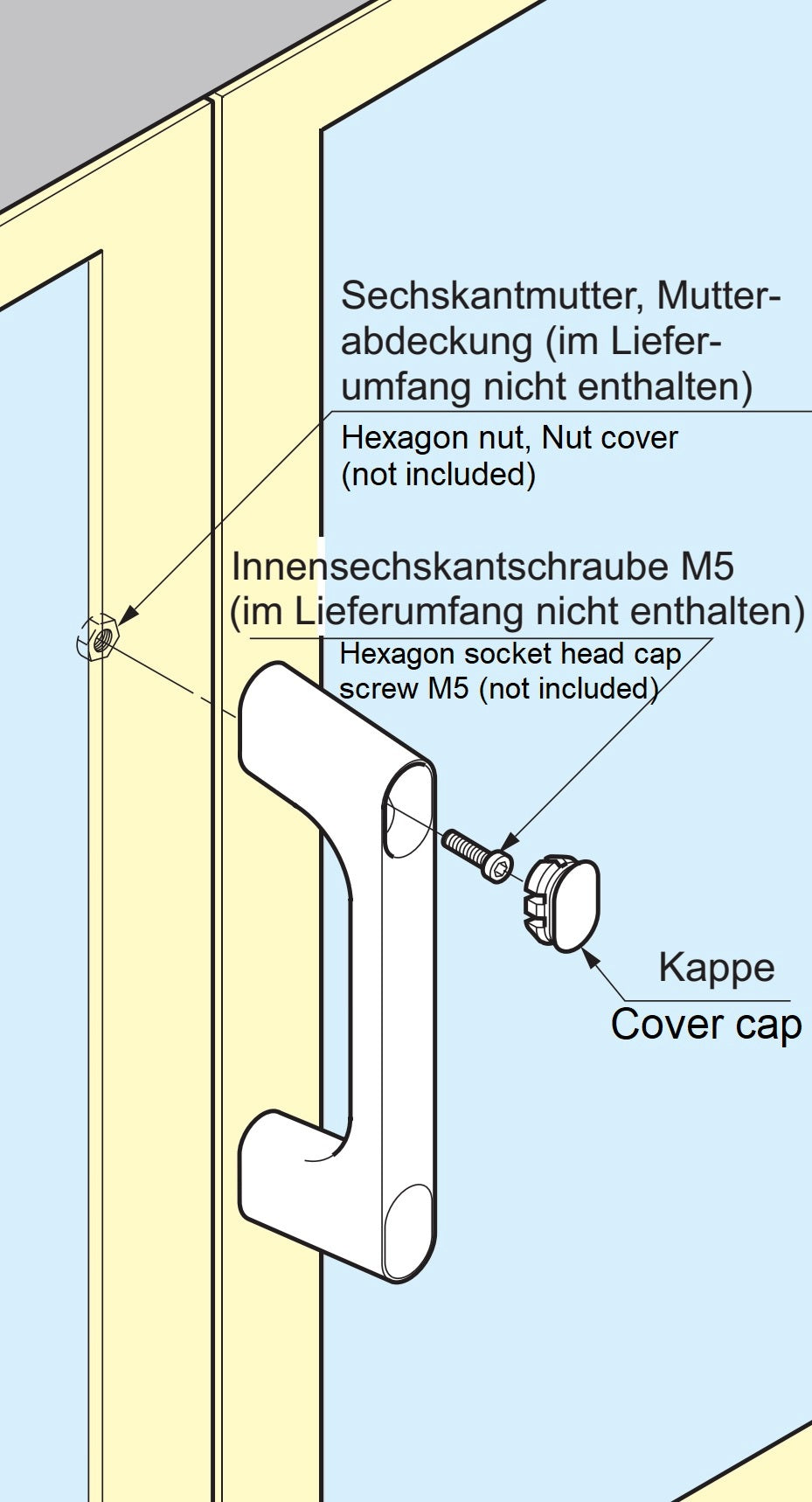 Hochwertiger massiver Gerätegriff aus Zinklegierung (ZDC), verchromt, satiniert matt mit grauen Abdeckkappen, 125 mm (5″) KMH-100-GR. Maschinengriff KMH-100-GR für Industrieschrank, Produktionsanlage, Maschinenbau, von Sugatsune / LAMP® (Japan)