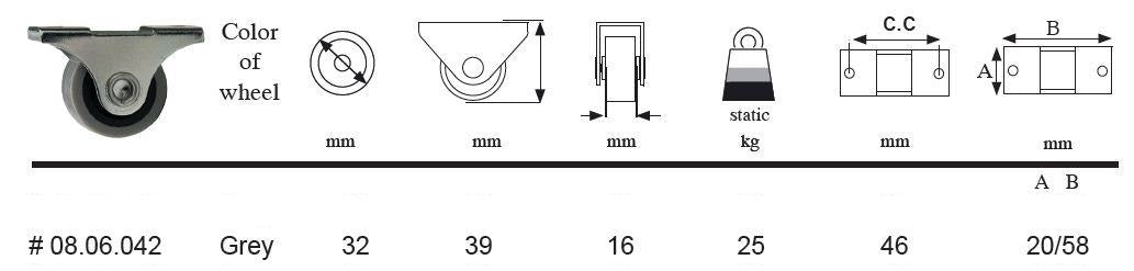 4 Stück Möbelrollen, aus robustem Polyurethan, Oberfläche: grau, 32 mm (1,3″), 08.06.042. Rollensatz für Unterbettkommode, Spielzeugbox, Kiste, Kasten, Geräte, Möbel und viel mehr, von SISO Denmark