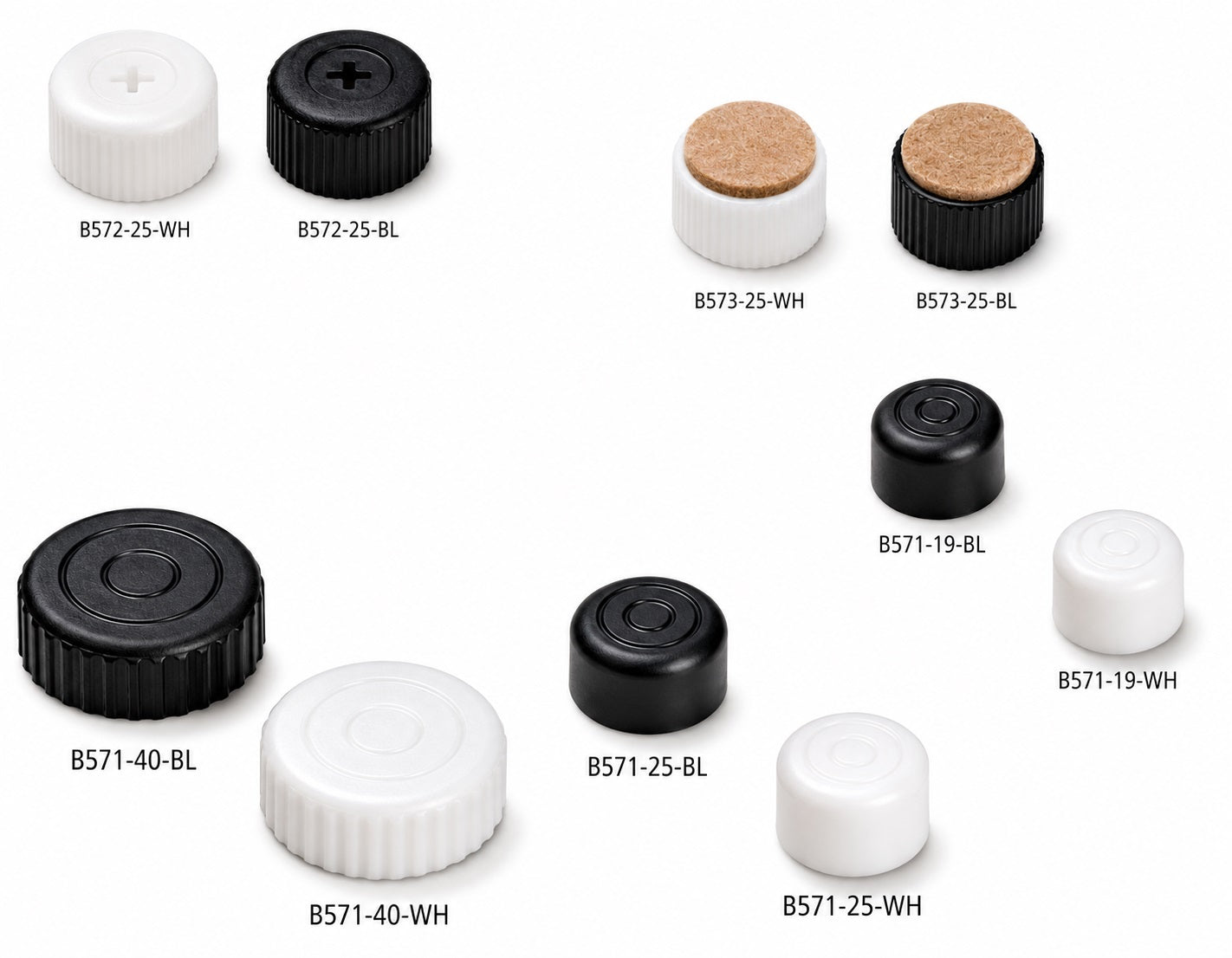 4 Stück robuster Möbelversteller, Tragkraft: 600 kg, schwarz, Durchmesser: ⌀25 mm, mit Filzauflage, B573-25-BK für Möbel, Tisch, Schrank, Tischbeine