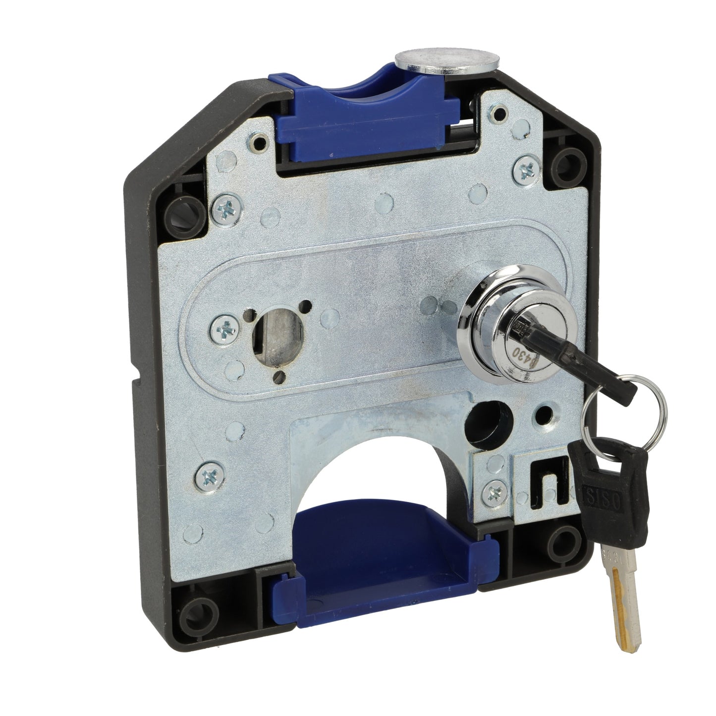 Münzpfandschloss mit CHF 1.- Einwurf, inkl. 2 Schlüsseln, Oberfläche: dunkelgrau, 110 mm (4,4″), Ausführung: rechtsschließend, 14.60.250-C. Spindschloss für Spind, Umkleidespind, Schulspind, Umkleideschrank und viel mehr, von SISO Denmark