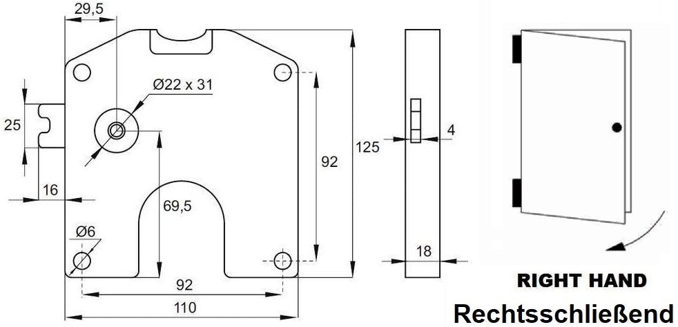 Münzpfandschloss mit CHF 1.- Einwurf, inkl. 2 Schlüsseln, Oberfläche: dunkelgrau, 110 mm (4,4″), Ausführung: rechtsschließend, 14.60.250-C. Spindschloss für Spind, Umkleidespind, Schulspind, Umkleideschrank und viel mehr, von SISO Denmark