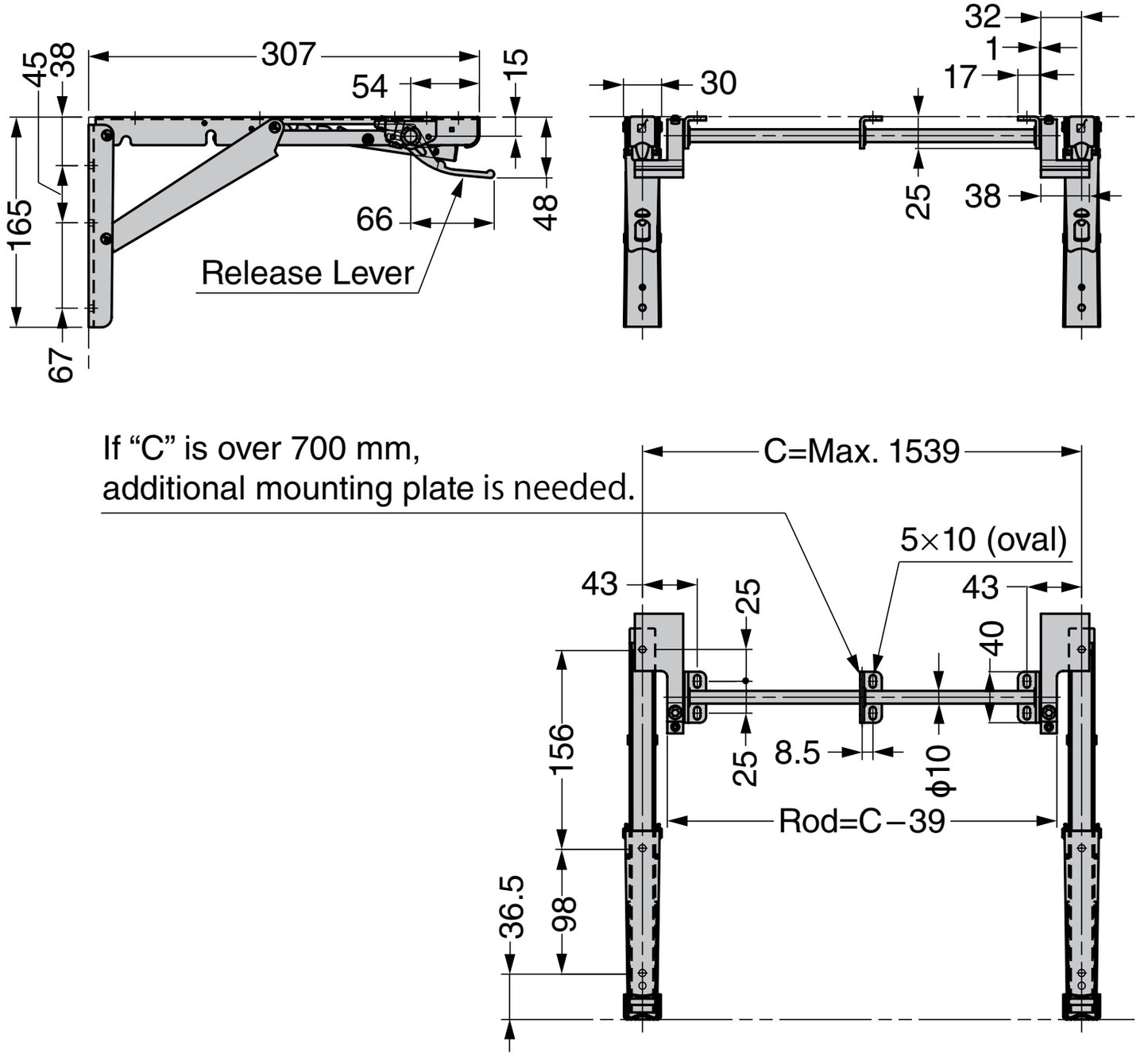 Practical connecting rod, design: for two folding consoles, EB-907560 and EB-907572 for Robust Soft by ROCA and EB-DA folding console