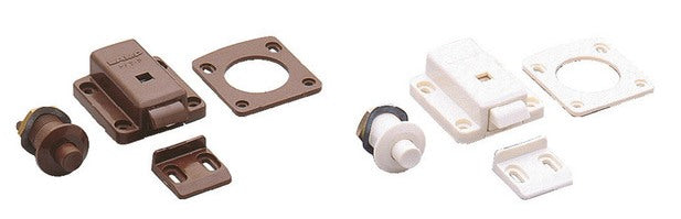 Serrure à bouton-poussoir pour épaisseurs de porte de 18 à 21 mm, surface : ivoire, SL-B211-I pour aménagements de camping-cars, intérieurs de yachts, mobilier de caravane