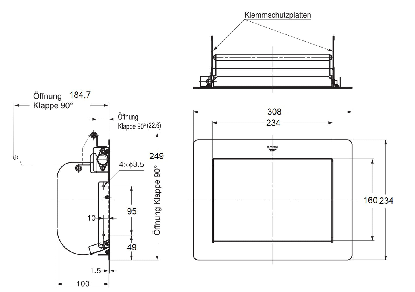 Hochwertige rechteckige Müllklappe für die senkrechte Montage, mit Soft-Close, aus rostfreiem Edelstahl, Oberfläche: schwarz, 234 mm (9,3″), AZ-GD230-BL. Edelstahlmüllklappe, für Gastronomie und viel mehr, von Sugatsune / LAMP® (Japan)