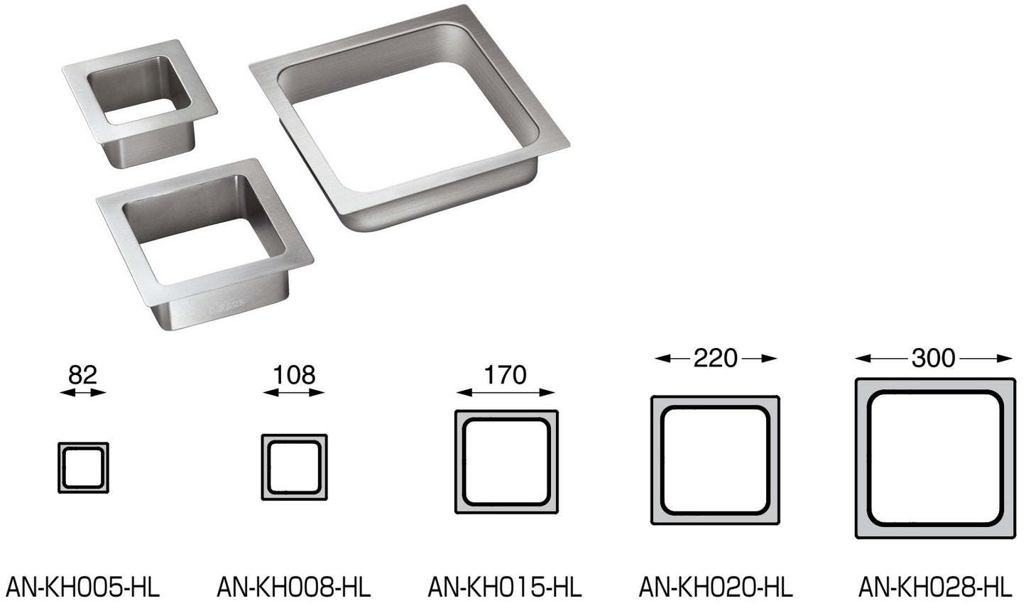 Hochwertiger rechteckiger Mülldurchwurf, aus rostfreiem Edelstahl, Oberfläche: satiniert matt, 194 mm (7,7″), AN-KH020-HL. Edelstahlmülldurchwurf, für Gastronomie, Ladenbau, Kosmetikstudio und viel mehr, von Sugatsune / LAMP® (Japan)