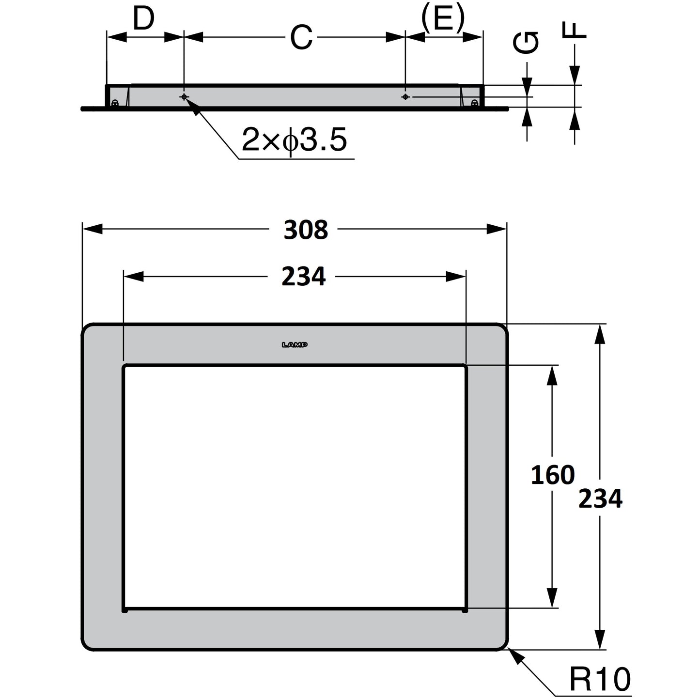 Hochwertiger rechteckiger Mülldurchwurf, aus rostfreiem Edelstahl, Oberfläche: satiniert matt, 234 mm (9,3″), AZ-ND230-HL. Edelstahlmülldurchwurf, für Gastronomie, Systemgastronomie, Ladenbau und viel mehr, von Sugatsune / LAMP® (Japan)