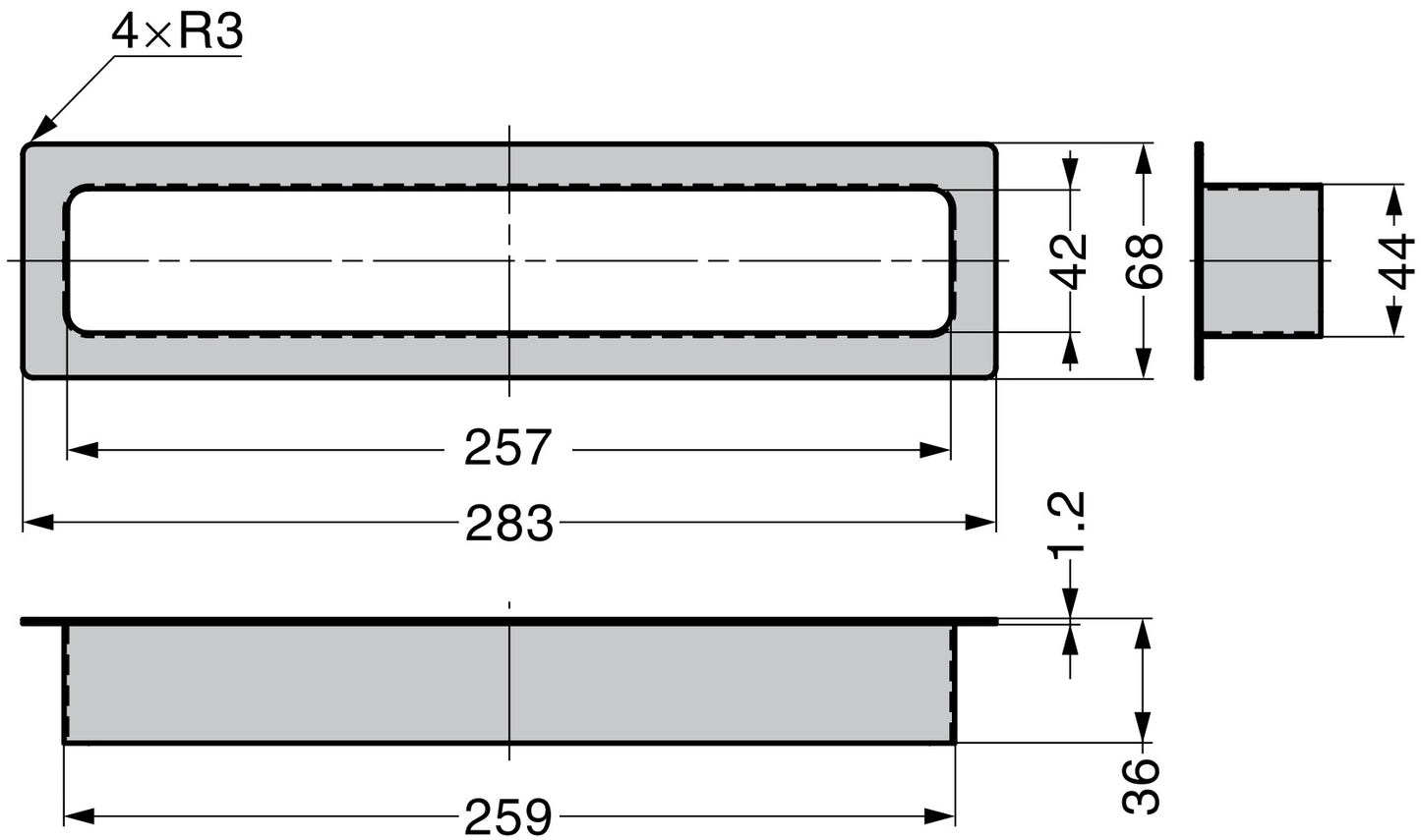 Hochwertiger rechteckiger Mülldurchwurf, aus rostfreiem Edelstahl, Oberfläche: satiniert matt, 283 mm (11,2″), Ausführung: länglich, AN-SH026-HL. Edelstahlmülldurchwurf, für Gastronomie, Ladenbau und viel mehr, von Sugatsune / LAMP® (Japan)