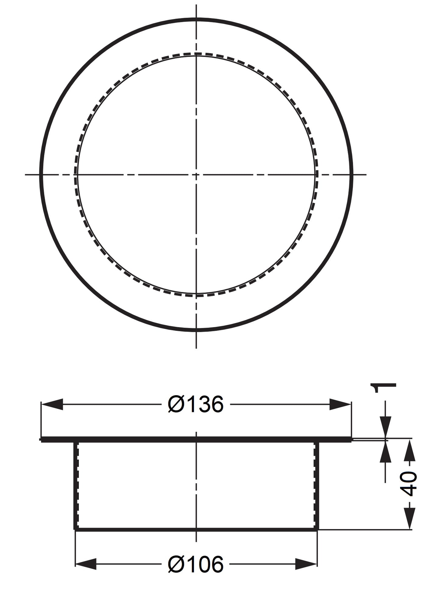 Hochwertige Abdeckung für Abfallbehälter, ringförmig, Ø136 mm, für Montage in Arbeitsplatte. Durchwurf für Abwurfbehälter aus massivem Edelstahl  von Sugatsune / LAMP® (Japan)