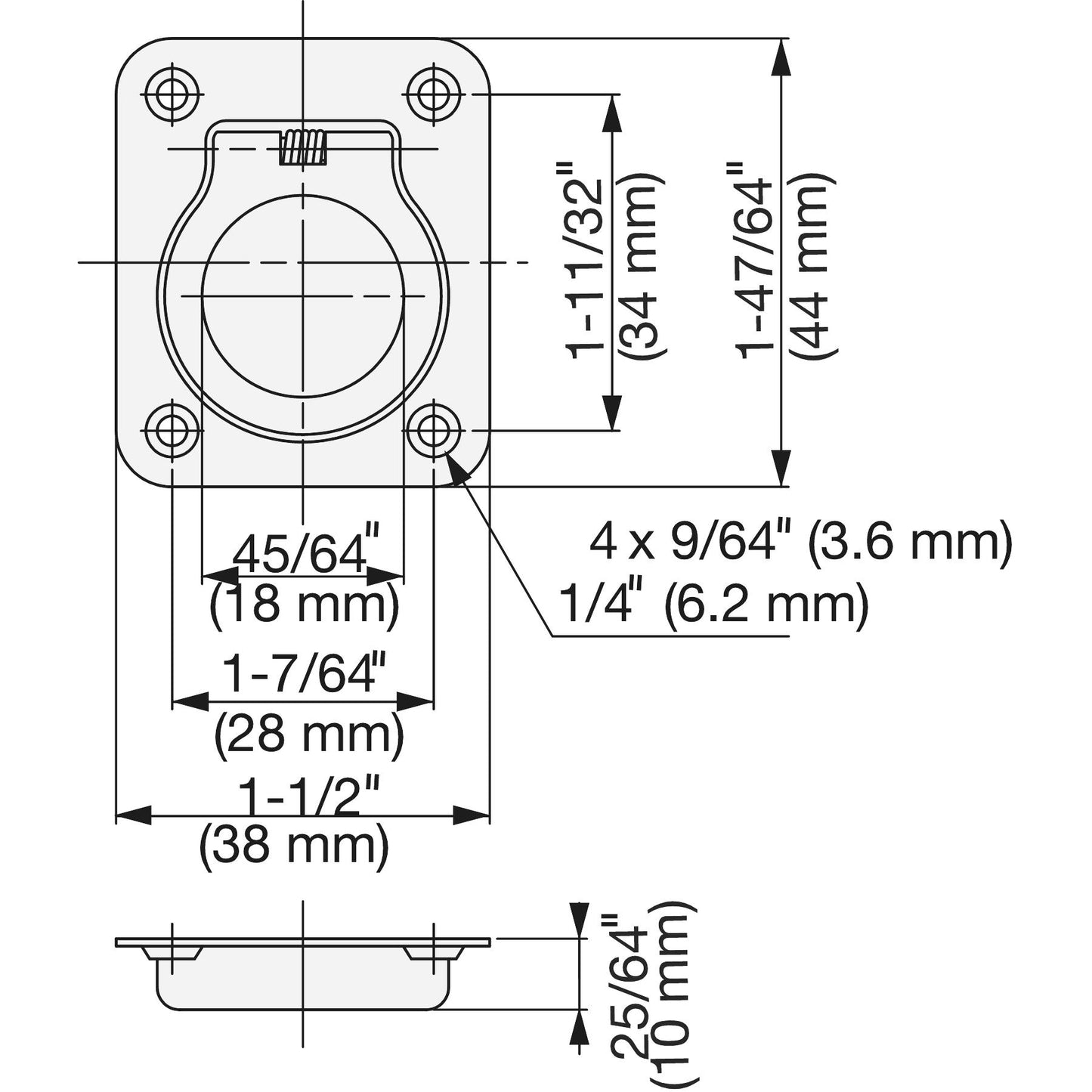 Ringförmiger Edelstahl-Klappgriff SUS304, 38 mm (1,5″) 980641. Ringförmiger Edelstahl-Klappgriff aus rostfreiem Edelstahl V2A, glänzend poliert, für Revisionsklappe, Revisionstür, feuchte Umgebung, Schiff, Caravan von Sugatsune / LAMP® (Japan)