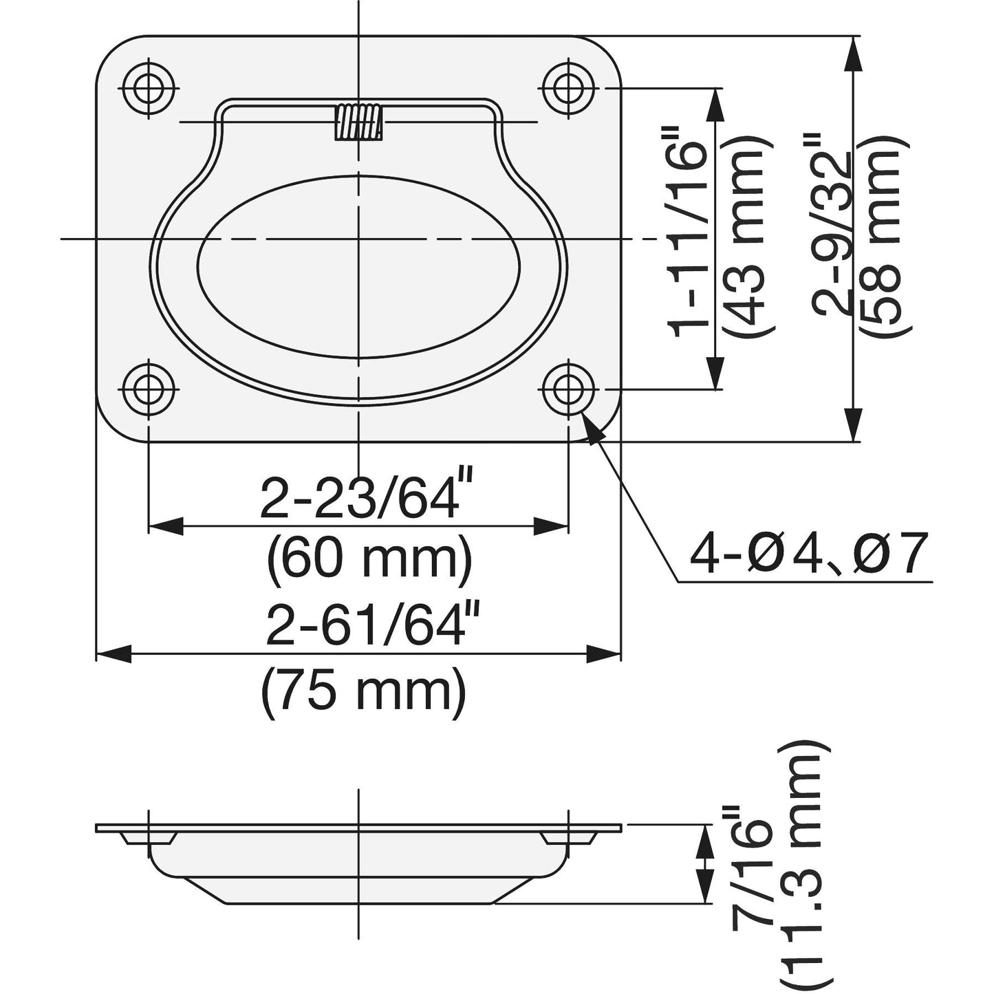 Ringförmiger Edelstahl-Klappgriff SUS304, 75 mm (3″) 980643. Ringförmiger Edelstahl-Klappgriff aus rostfreiem Edelstahl V2A, glänzend poliert, gefedert, für Revisionsklappe, Revisionstür, feuchte Umgebung, Schiff, Caravan von Sugatsune / LAMP® (Japan)