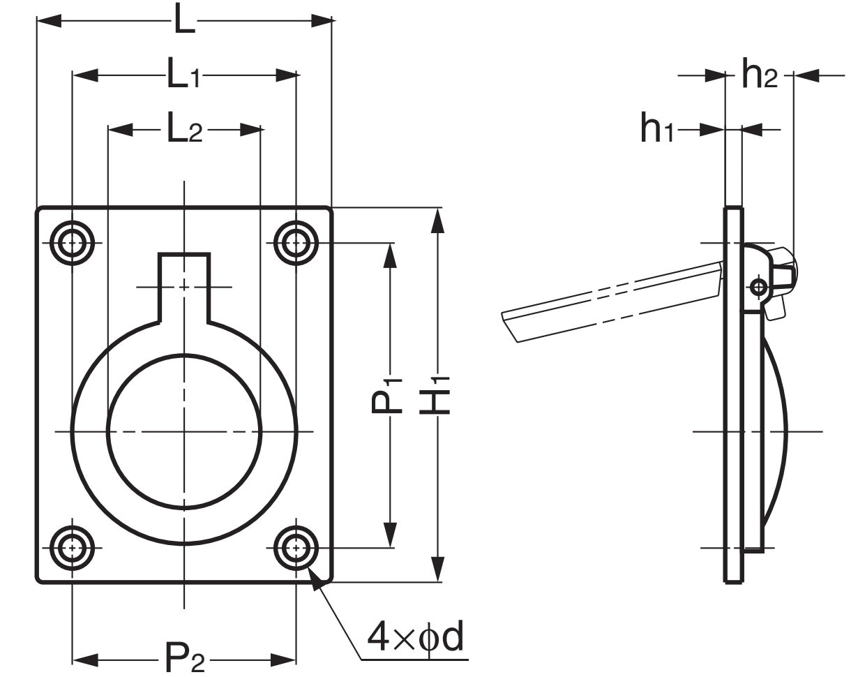 Ringförmiger Klappgriff aus Messing, Oberfläche: satiniert matt, 30,5 mm (1,3″) 587B-40SB. Ringgriff 587B-40SB für Wohnmobil, Boot, Revisionsklappe, Revisionstür, von Sugatsune / LAMP® (Japan)