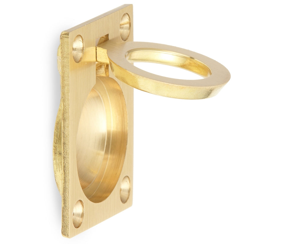 Ring-shaped folding handle made of brass, surface: satin matte, 38 mm (1.5") 587B-50SB. Ring handle 587B-50SB for motorhomes, boats, inspection hatches, and access doors, from Sugatsune / LAMP® (Japan)