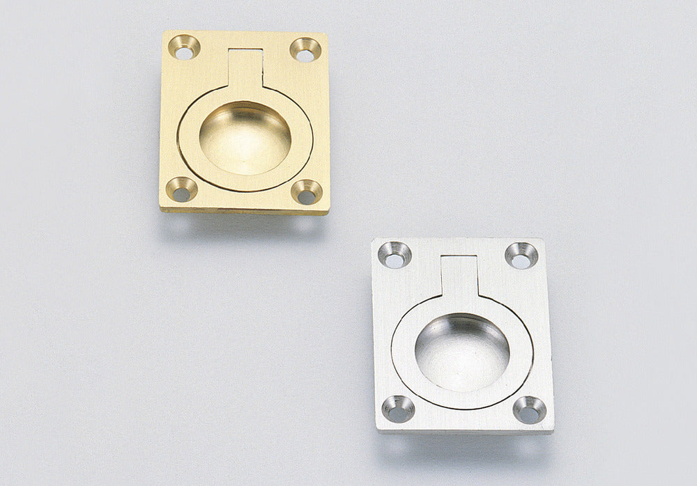 Ring-shaped folding handle made of brass, surface: satin matte, 38 mm (1.5") 587B-50SB. Ring handle 587B-50SB for motorhomes, boats, inspection hatches, and access doors, from Sugatsune / LAMP® (Japan)