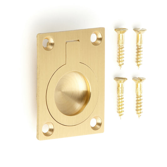 Ring-shaped folding handle made of brass, surface: satin matte, 38 mm (1.5") 587B-50SB. Ring handle 587B-50SB for motorhomes, boats, inspection hatches, and access doors, from Sugatsune / LAMP® (Japan)