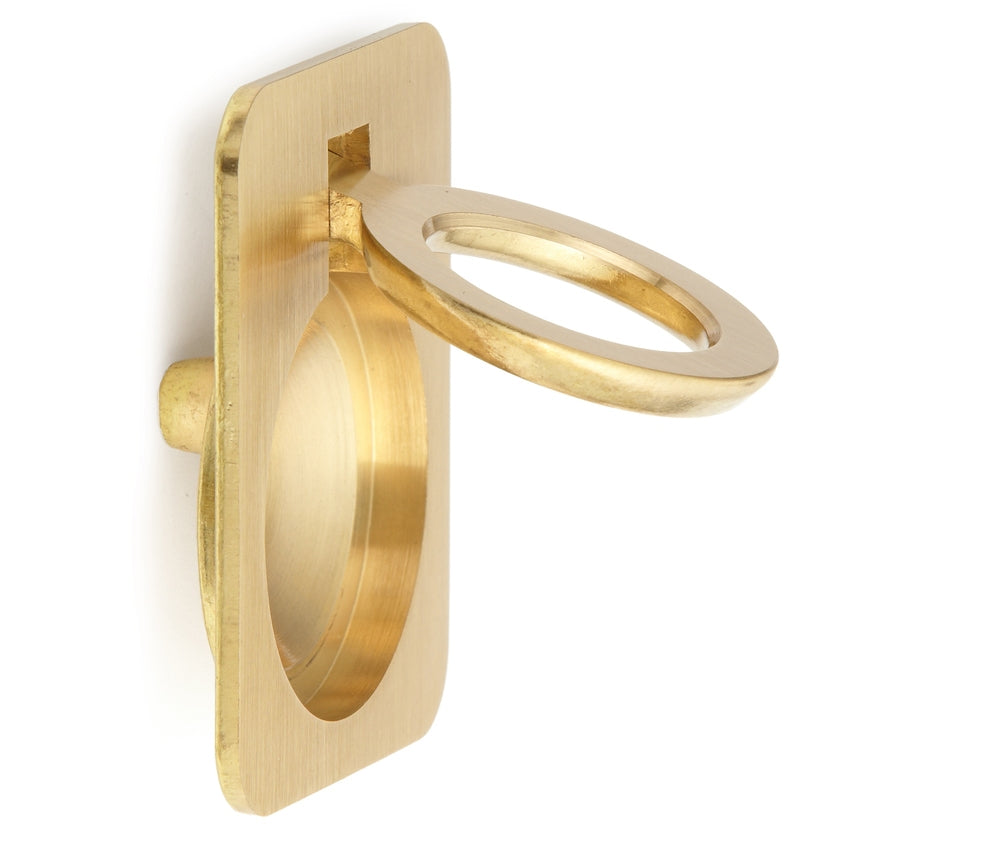 Ring-shaped folding handle made of brass, finish: satin matte, 47.5 mm (1.9") 587-60SB. Ring handle 587-60SB for motorhomes, boats, inspection hatches, and access doors, from Sugatsune / LAMP® (Japan)