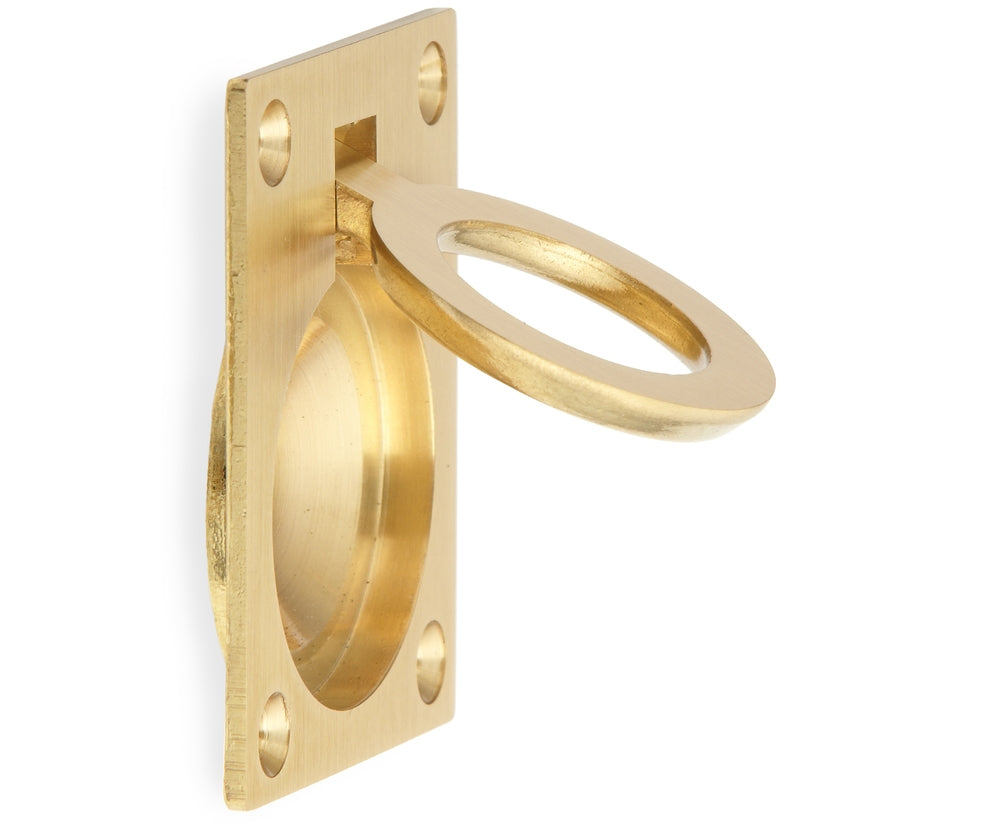 Ring-shaped folding handle made of brass, surface: satin matte, 47.5 mm (1.9") 587B-60SB. Ring handle 587B-60SB for RV, boat, inspection hatch, inspection door, by Sugatsune / LAMP® (Japan)