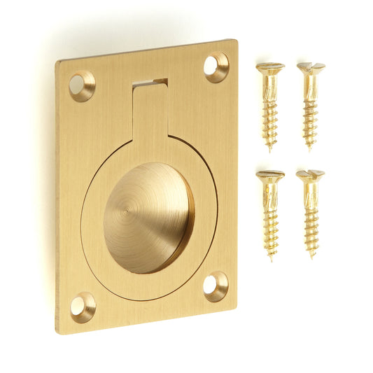 Ring-shaped folding handle made of brass, surface: satin matte, 47.5 mm (1.9") 587B-60SB. Ring handle 587B-60SB for RV, boat, inspection hatch, inspection door, by Sugatsune / LAMP® (Japan)