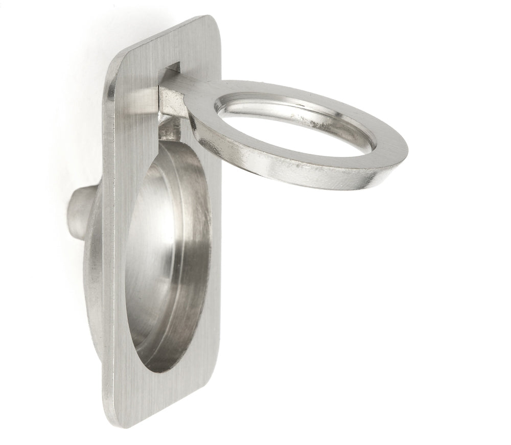 Ring-shaped folding handle made of brass, finish: white bronze, satin matte, 38 mm (1.5") 587-50WB. Ring handle 587-50WB for motorhomes, boats, inspection hatches, and access doors, by Sugatsune / LAMP® (Japan)