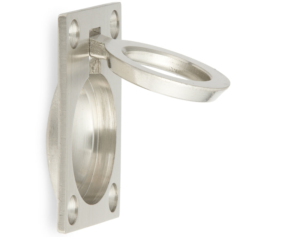 Ring-shaped folding handle made of brass, finish: white bronze, satin matte, 38 mm (1.5") 587B-50WB. Ring handle 587B-50WB for RV, boat, inspection hatch, inspection door, by Sugatsune / LAMP® (Japan)