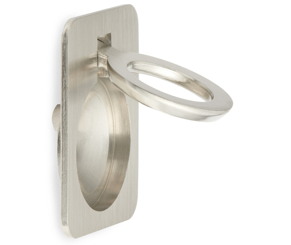 Ring-shaped folding handle made of brass, finish: white bronze, satin matte, 47.5 mm (1.9") 587-60WB. Ring handle 587-60WB for motorhomes, boats, inspection hatches, and access doors, by Sugatsune / LAMP® (Japan)