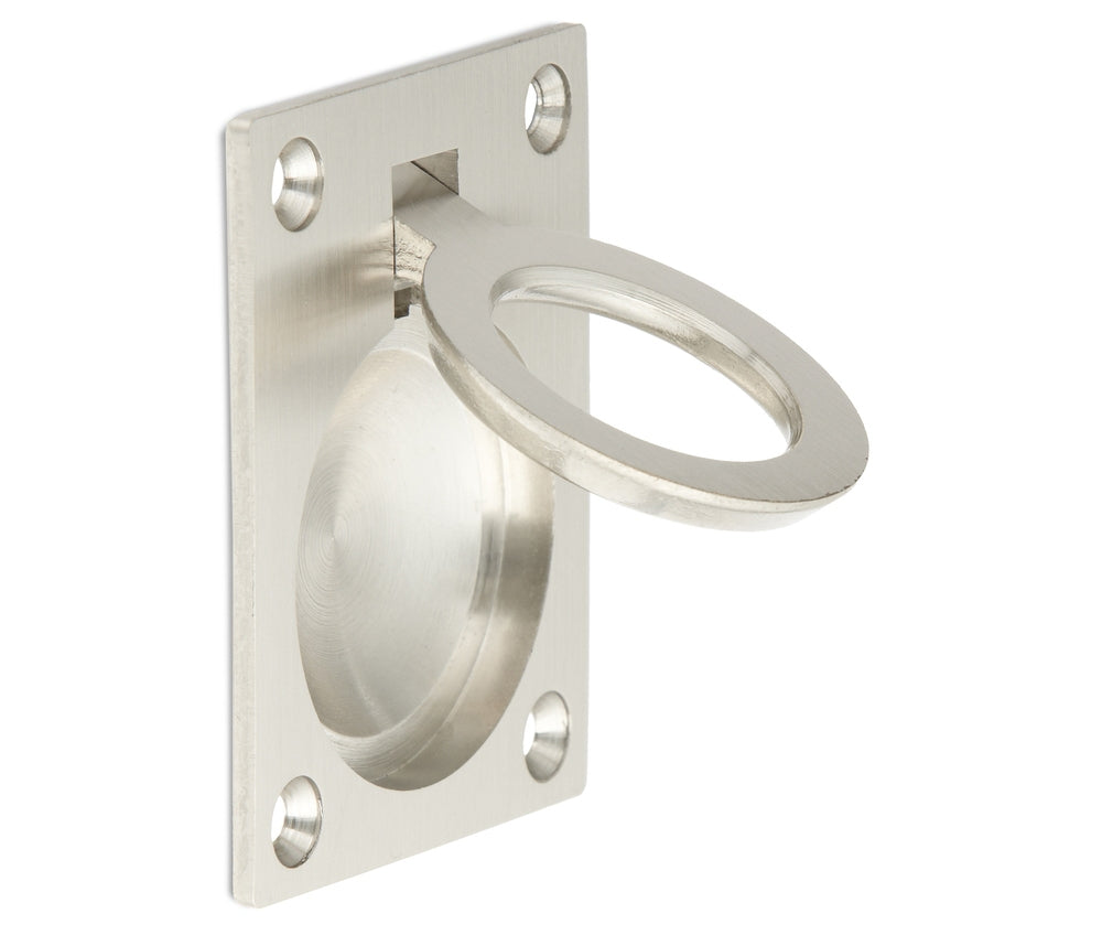 Ring-shaped folding handle made of brass, finish: white bronze, satin matte, 47.5 mm (1.9") 587B-60WB. Ring handle 587B-60WB for RV, boat, inspection hatch, inspection door, by Sugatsune / LAMP® (Japan)