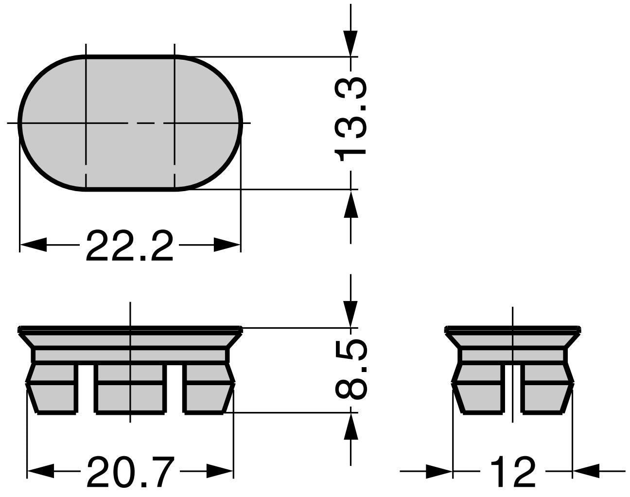 2 Stück robuste Abdeckkappe aus Kunststoff PBT, grau, 22,2 mm (0,9″) KMHC-GR. Abdeckung KMHC-GR für Industriegriff, Gerätegriff, von Sugatsune / LAMP® (Japan)