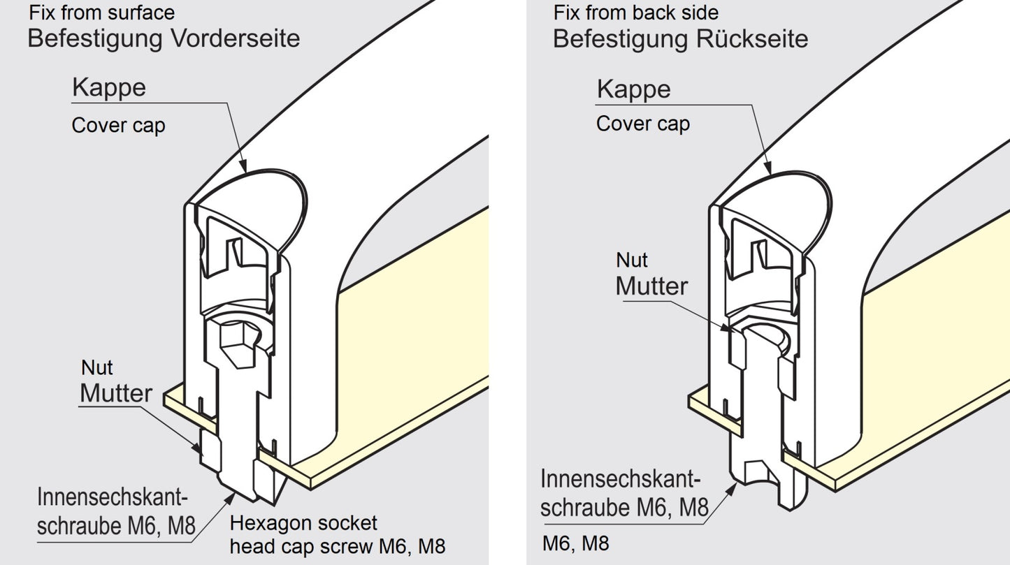 Hochwertiger robuster Gerätegriff aus verstärktem Nylon, schwarz mit gelben Abdeckkappen, 150 mm (6″) MJH-150-YE. Maschinengriff MJH-150-YE für Industrieschränke, Produktionsanlagen, Maschinenbau, von Sugatsune / LAMP® (Japan)