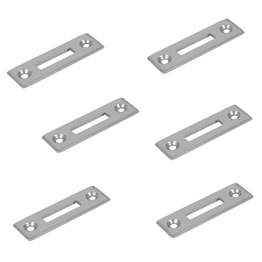 6 pieces of robust screw-on strike plate, made of steel, surface: nickel-plated, 50 mm (1-31/32″), 14.01.510-1 for roller shutter lock, sliding door lock, furniture lock