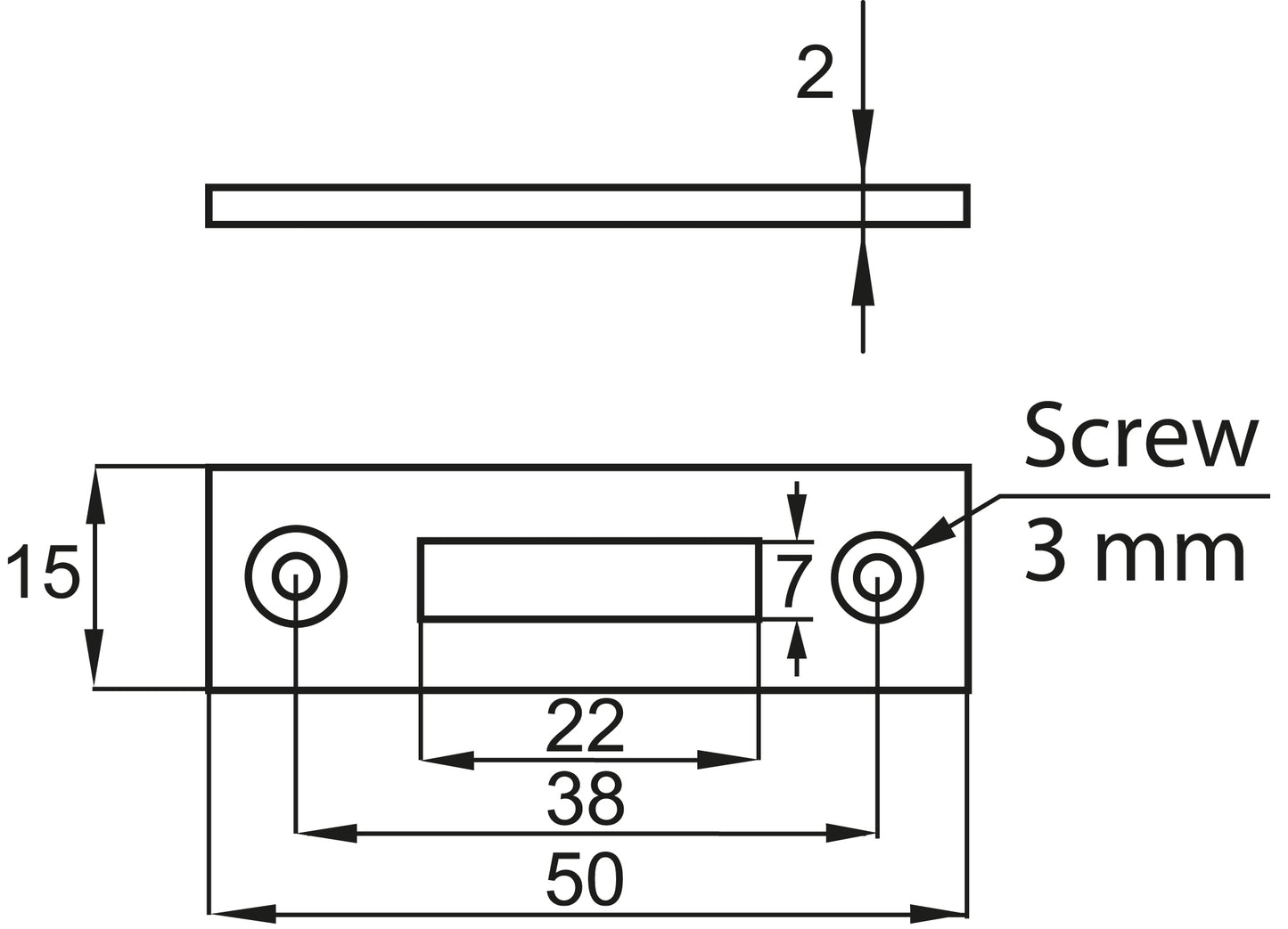6 pieces of robust screw-on strike plate, made of steel, surface: nickel-plated, 50 mm (1-31/32″), 14.01.510-1 for roller shutter lock, sliding door lock, furniture lock