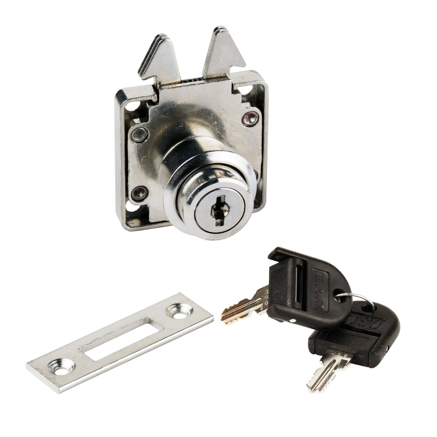 High-quality roller shutter lock with folding keys, surface: nickel-plated, design: individually keyed, 14.01.453-0 for roller shutters, sliding doors