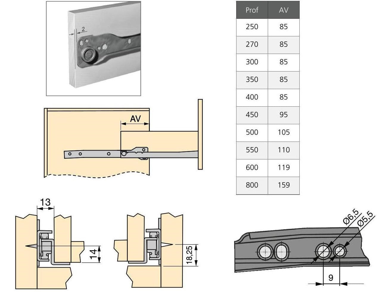 Rollschubführungen, Teilauszug, grau metallic, RAL 9022, lackiert, 550 mm (21,7″). Führungsschienen aus Stahl mit Teilauszug, für Holzschublade, Tablarauszug, Holzschubkasten, Küchenmöbel, Büromöbel, Wohnmöbel, von EMUCA