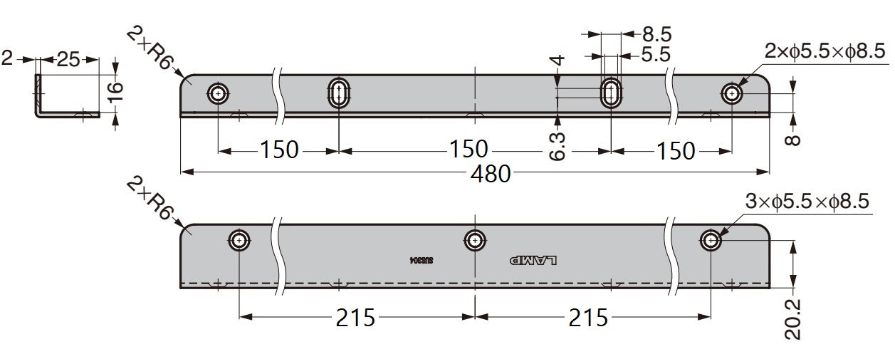 2 Stück hochwertiger rostfreier Regalträger, aus massivem rostfreiem Edelstahl, Tragkraft: 130 kg (287 lbs), 480 mm (18,9″), SSA-480H. Fachbodenträger für Badezimmer, Hotel, Sauna, Außenbereich und viel mehr, von Sugatsune / LAMP® (Japan)